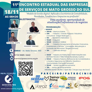 18/11 – Participe do “11º Encontro Estadual das Empresas de Serviços do MS e Jantar de Confraternização”