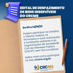 CRCMS Está Doando Bens Inservíveis. Interessados Devem Apresentar Documentação Até 14/10