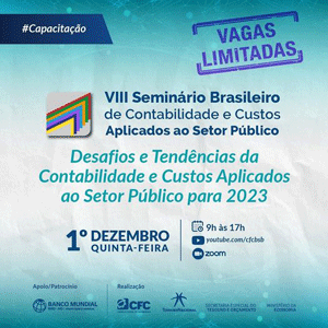 01/12: VIII Seminário Brasileiro de Contabilidade e Custos Aplicados ao Setor Público. Participe!