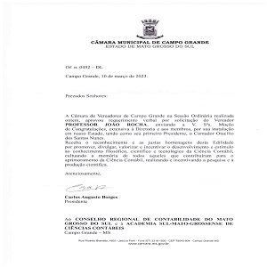 Presidente do CRCMS Recebe Moção de Congratulações da Câmara de Vereadores pela Criação da ASULCON