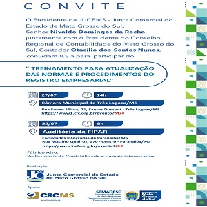 Atenção, Paranaíba! Alterado o Local de Realização do Treinamento JUCEMS no Dia 28/07