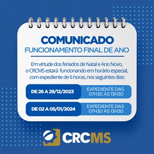 Comunicado: CRCMS Funcionará, Excepcionalmente, das 7h30 às 13h30, Neste Fim de Ano