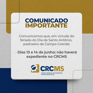 Comunicado: Não Haverá Expediente no CRCMS Dias 13 e 14/06
