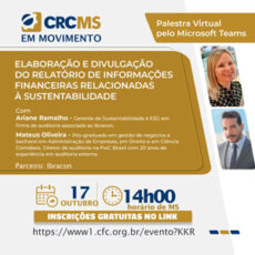 17/10, 14h(MS): Palestra “Elaboração e Divulgação do Relatório de Informações Financeiras Relacionadas à Sustentabilidade”. Inscrições Abertas!