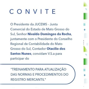 Amambai: Hoje, 19/02 às 14h – Treinamento “Atualização das Normas e Procedimentos do Registro Mercantil”