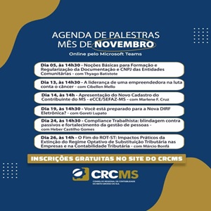 Confira a Agenda de Palestras On-Line do “CRC em Movimento” para Novembro/2025. Inscrições Gratuitas!