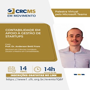 Amanhã, 14/04, às 14h(MS): Palestra “Contabilidade em Apoio à Gestão de Startups”. Não Perca!
