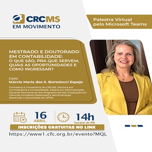 Amanhã, 16/04, às 14h: Palestra “Mestrado e Doutorado em Contabilidade: O Que São, Pra Que Servem, Quais as Oportunidades e Como Ingressar?