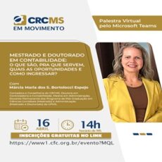 16/04, 14h(MS): Palestra “Mestrado e Doutorado em Contabilidade: O Que São, Pra Que Servem, Quais as Oportunidades e Como Ingressar?