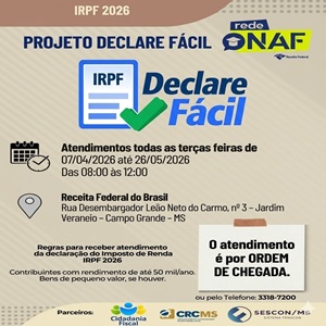 19 e 26/05: Projeto “Declare Fácil” Orienta Gratuitamente Contribuintes Sobre a Declaração do IR 2026