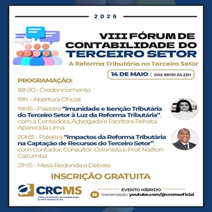 Amanhã! 14/05, Das 18h30 às 22h: VIII Fórum de Contabilidade do Terceiro Setor. Participe!